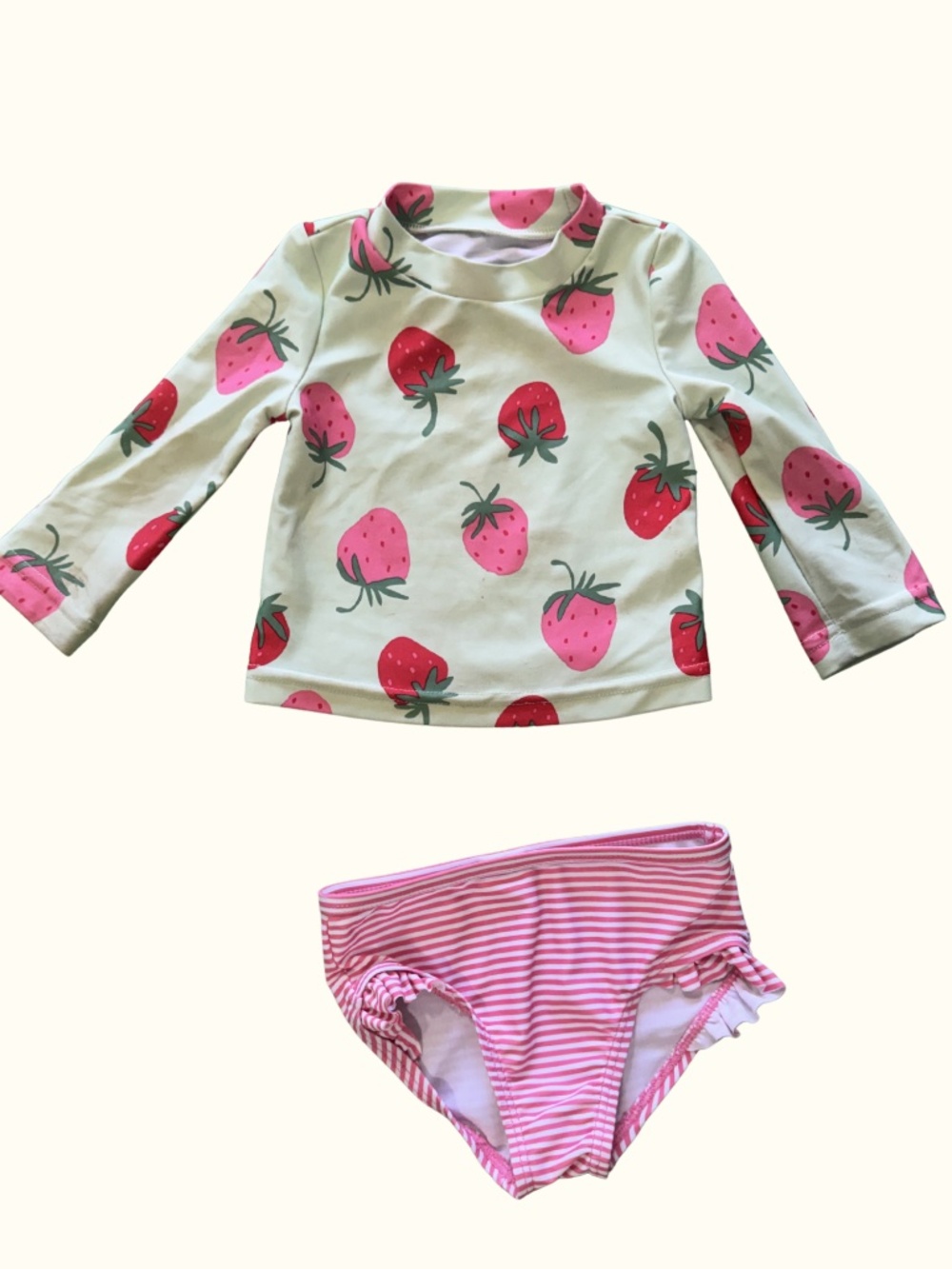 Carter’s Baby Girl Strawberry Rash Guard Swimsuit 2PC Set 6M Pink Green